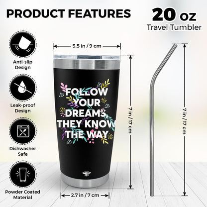 Sigue tu sueño, taza aislada al vacío de acero inoxidable de 20 oz.