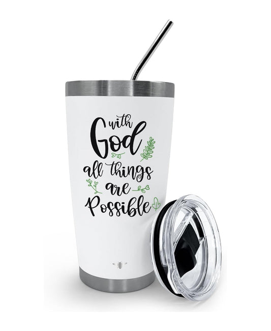 With God, 20 oz. stainless steel vacuum insulated tumbler